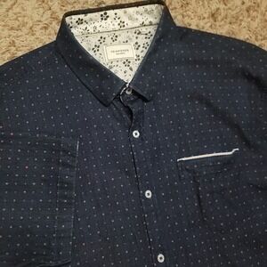 7Diamonds Button Down Shirt Mens XL Navy Blue Geometric Micro-Print Short Sleeve